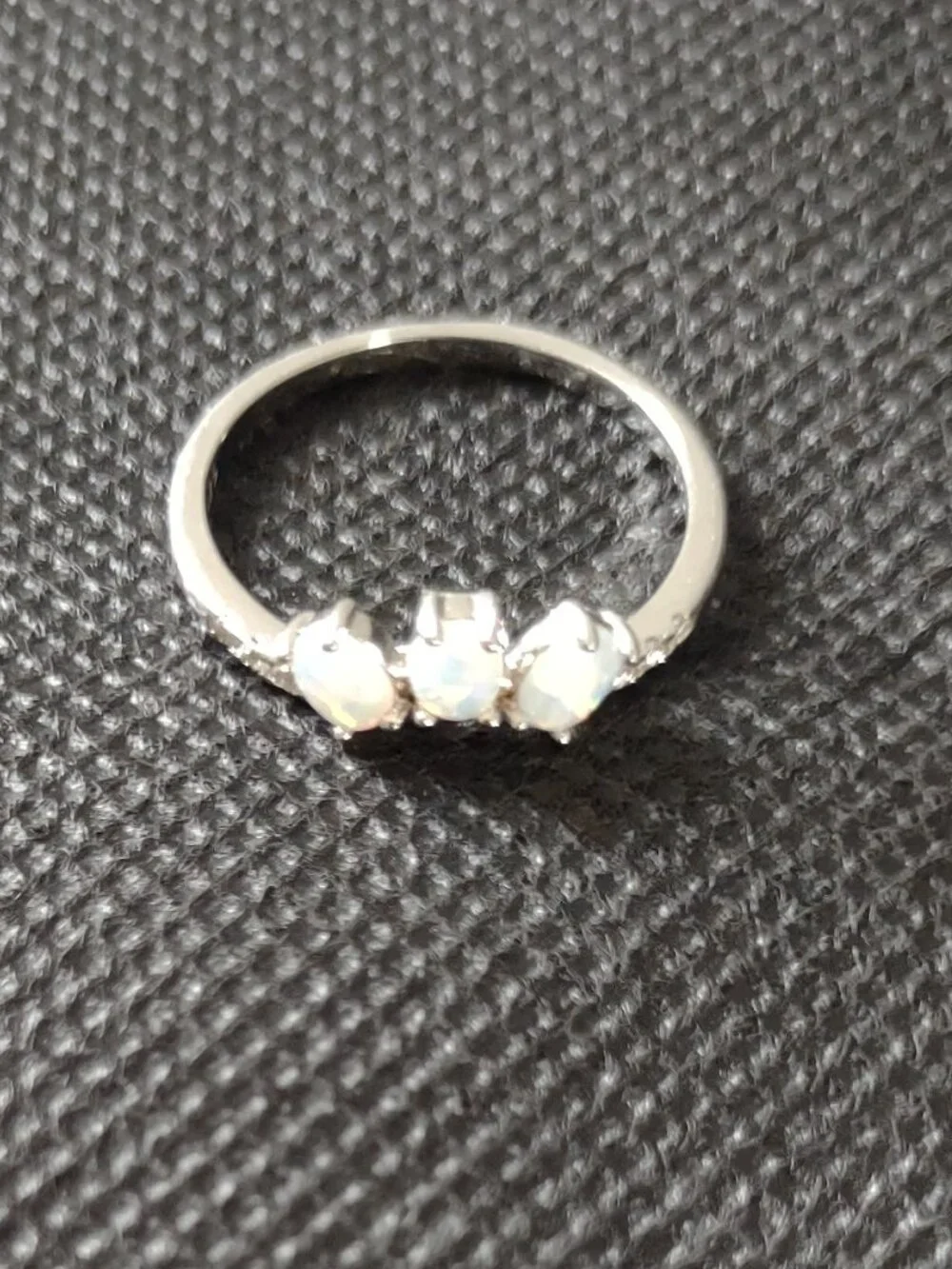Ring Triple White Opals Size 6 Sterling Silver 925